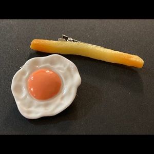 Hair clips-Fried egg and French Fry hair accessories